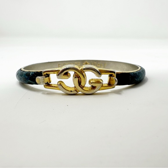 RARE Gucci Teal Blue Snake Skin Bracelet Bangle GG Logo 70s Vintage - Picture 1 of 8